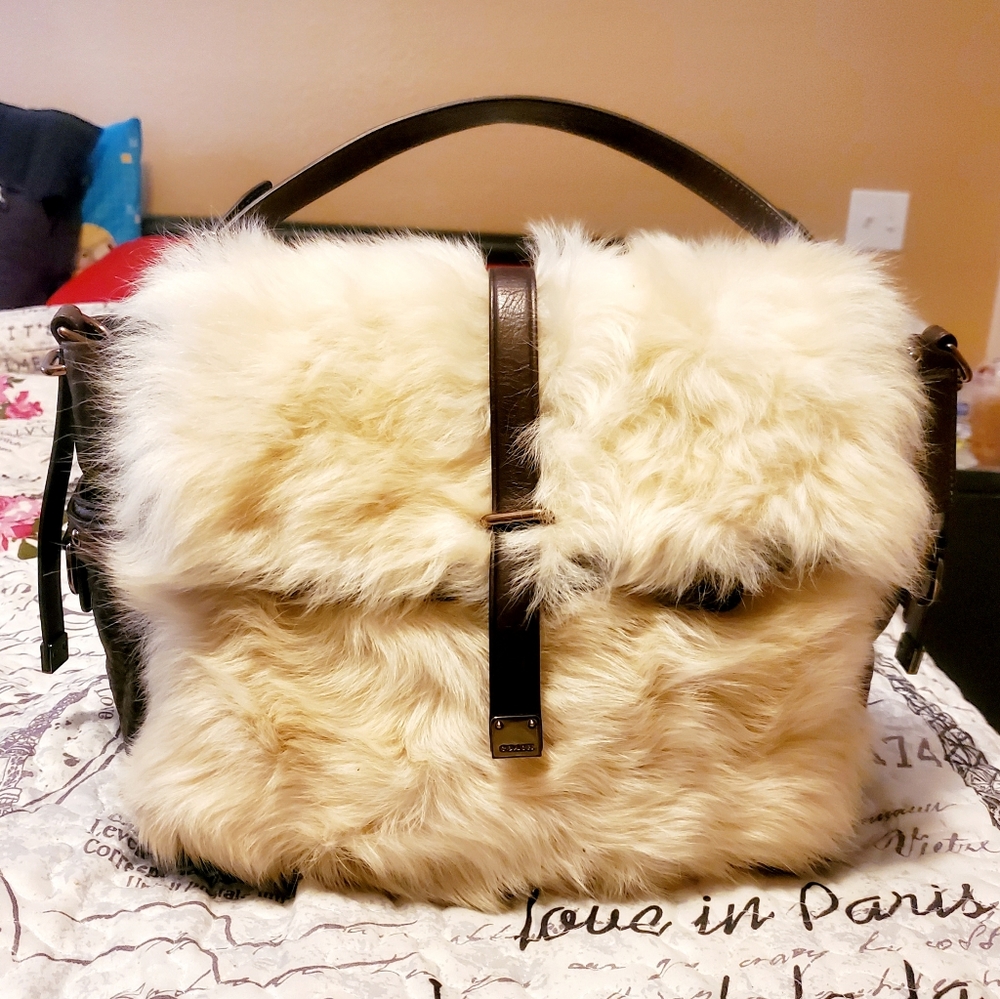 COACH Specialty Product: Fur Bag. Rich burgundy with cream fur accents. RARE! - Picture 4 of 16